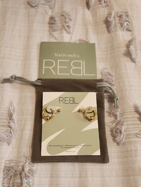 REBL Brand, Two Earring Styles, Gold Hoop and Ball Stud Earrings - Women Jewelry